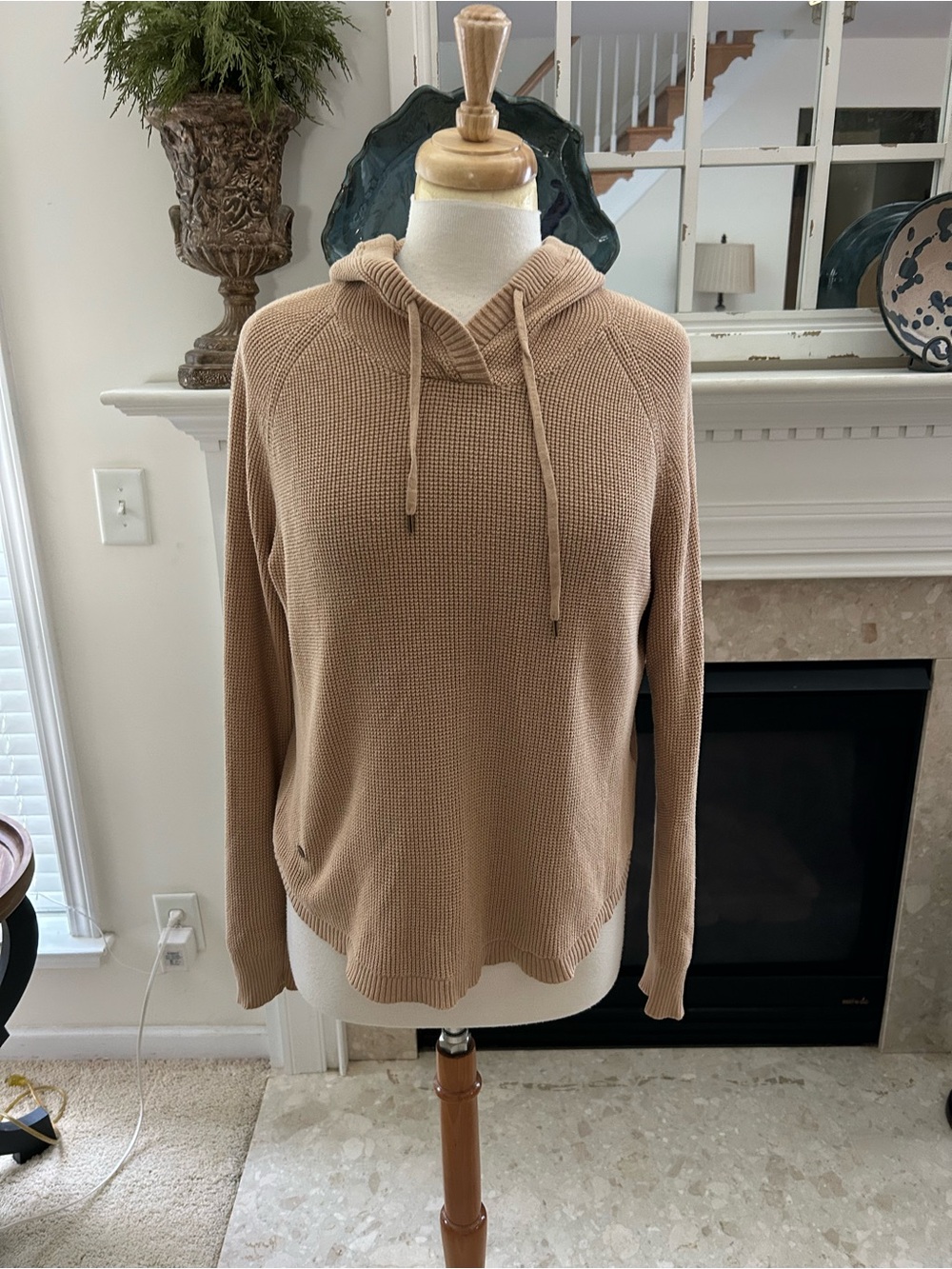Ralph Lauren Tan Waffle-Knit Crewneck Hoodie Sweater